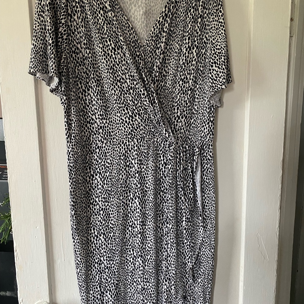 Madison Black and White Flutter Sleeve Wrap Dress